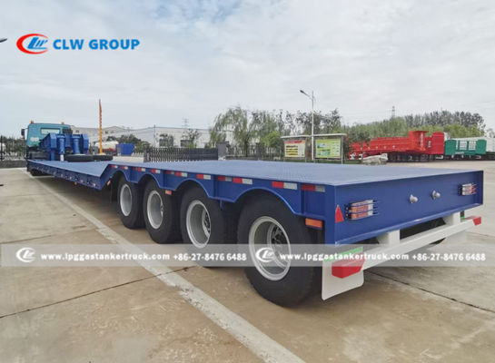 4 Axle 60T Lowbed Lowboy Drop Deck Semi Trailer With Hydraulic Power Gooseneck